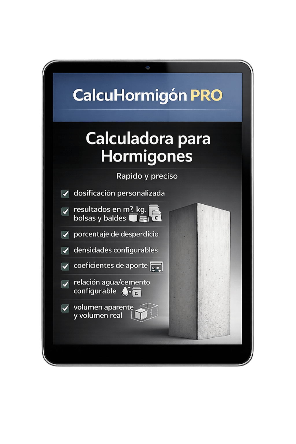 CalcuHormigón PRO (Calculadora para hormigones AVANZADA)